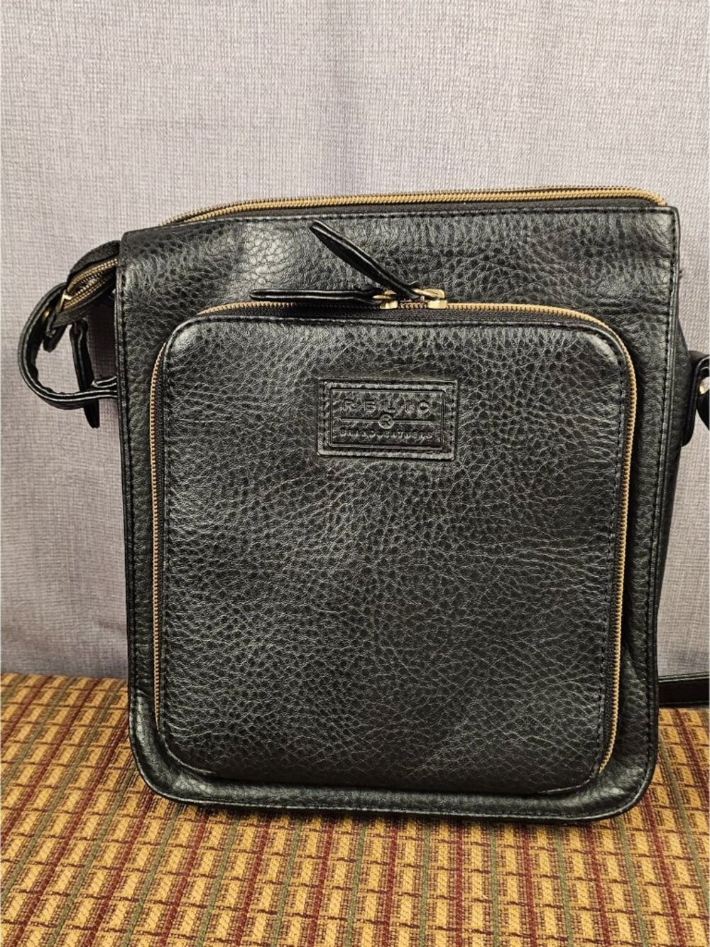 Relic Black Pebbled Crossbody Bag With Multiple Zipper Compartments & Adjustable